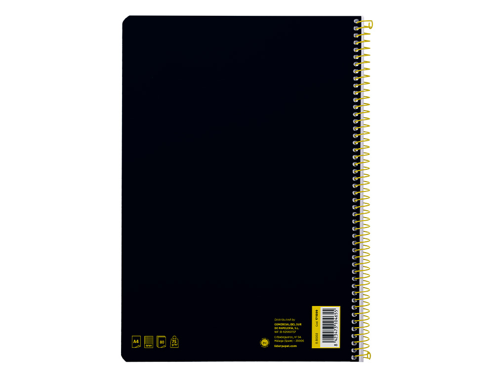 CUADERNO ESPIRAL LIDERPAPEL A4 SMART TAPA BLANDA 80H 75GR CUADRO 4MM CON MARGEN COLOR NEGRO