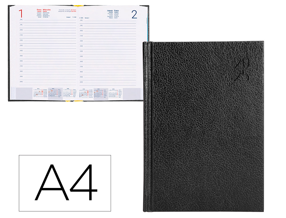 AGENDA ENCUADERNADA LIDERPAPEL CORFU A4 2025 DIA PAGINA COLOR NEGRO PAPEL 60 GR