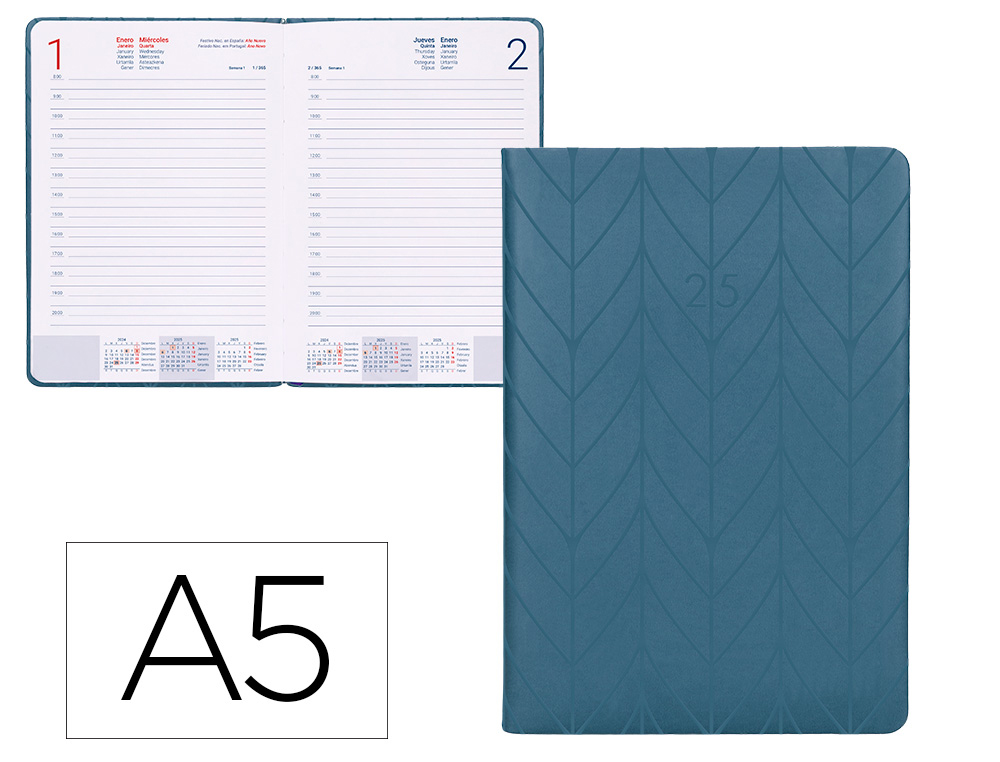 AGENDA ENCUADERNADA LIDERPAPEL LIPSI A5 2025 DIA PAGINA COLOR AZUL PAPEL 70 GR