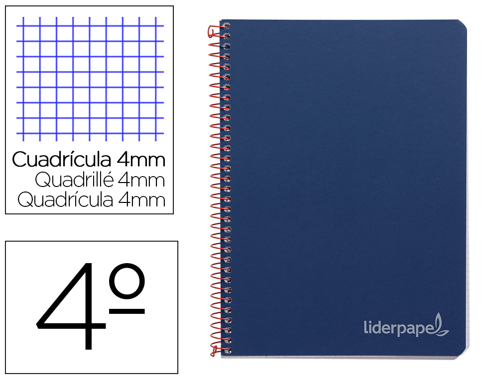 CUADERNO ESPIRAL LIDERPAPEL CUARTO WITTY TAPA DURA 80H 75GR CUADRO 4MM CON MARGEN COLOR AZUL MARINO