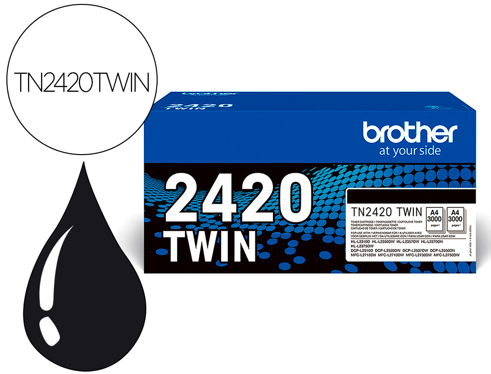 TONER BROTHER TN2420TWIN PARA DCP-L2510/ 2530 / 2550 / HL-L2375 NEGRO 3000 PAGINAS PACK 2 UNIDADES